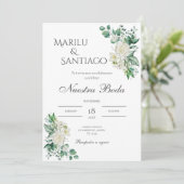 Sage Green Floral Einladung zur Hochzeit in Spanis (Stehend Vorderseite)