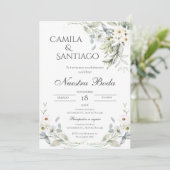 Sage Green Floral Einladung zur Hochzeit in Spanis (Stehend Vorderseite)