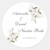 Sage Green Floral Einladung zur Hochzeit in Spanis Runder Aufkleber (Vorderseite)