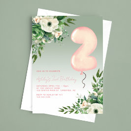 Sage Green Floral Elegant 2. Geburtstag Einladung