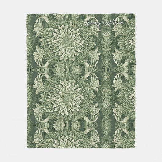 Sage Green Floral Elegant Fleecedecke (Vorderseite)