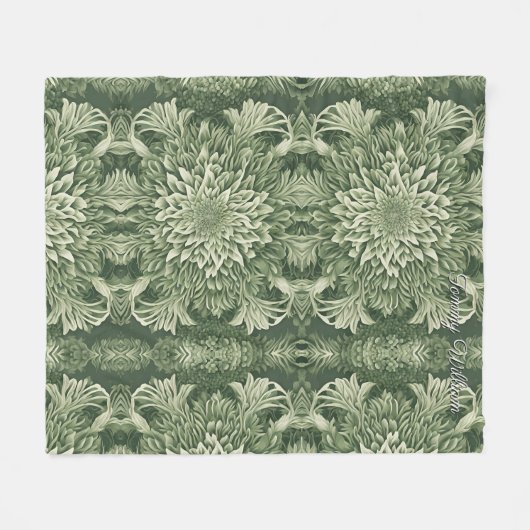 Sage Green Floral Elegant Fleecedecke (Vorderseite (Horizontal))
