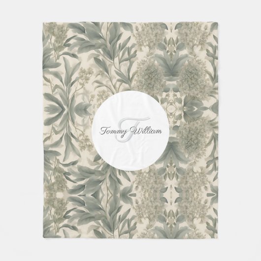 Sage Green Floral Elegant Fleecedecke (Vorderseite)