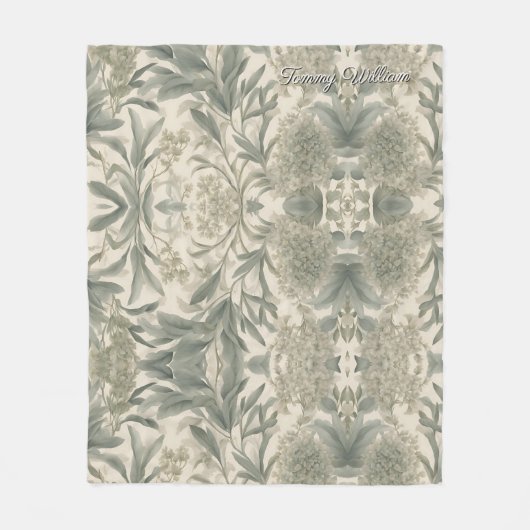 Sage Green Floral Elegant Fleecedecke (Vorderseite)