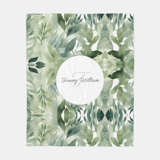 Sage Green Floral Elegant Fleecedecke (Vorderseite)