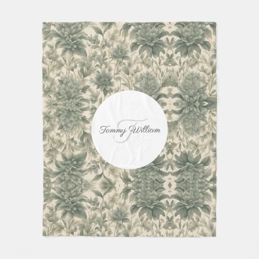 Sage Green Floral Elegant Fleecedecke (Vorderseite)