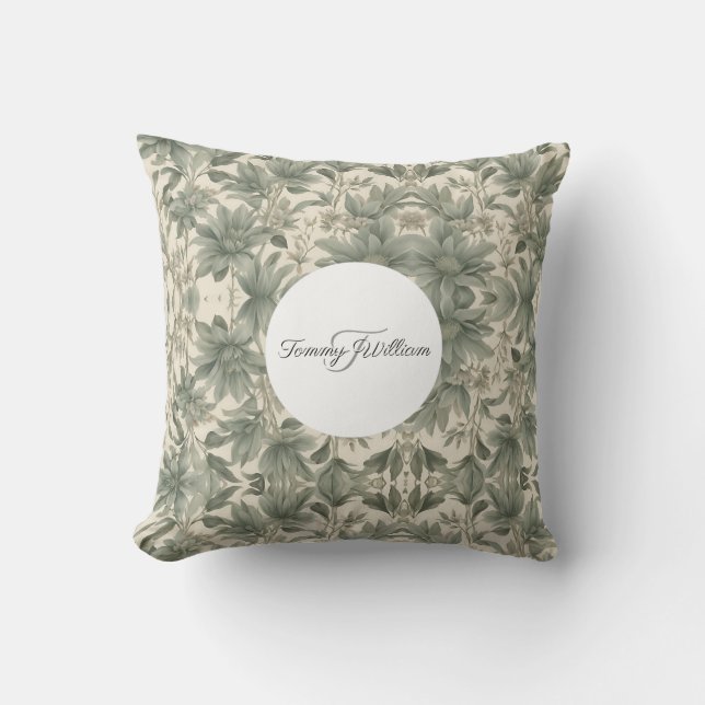 Sage Green Floral Elegant Kissen (Vorderseite)