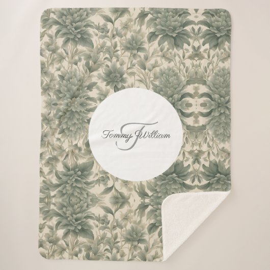 Sage Green Floral Elegant Sherpadecke (Vorderseite)