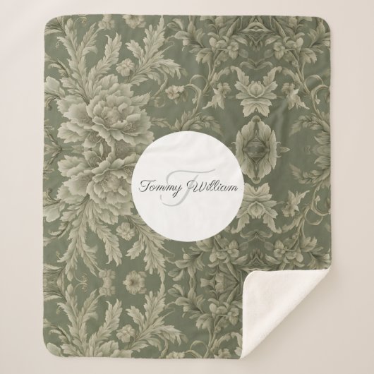 Sage Green Floral Elegant Sherpadecke (Vorderseite)