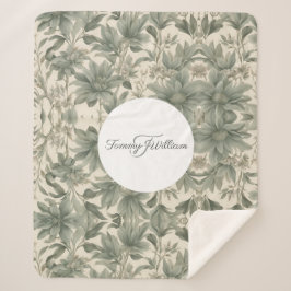 Sage Green Floral Elegant Sherpadecke