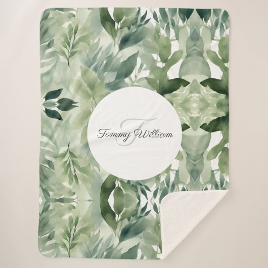 Sage Green Floral Elegant Sherpadecke (Vorderseite)