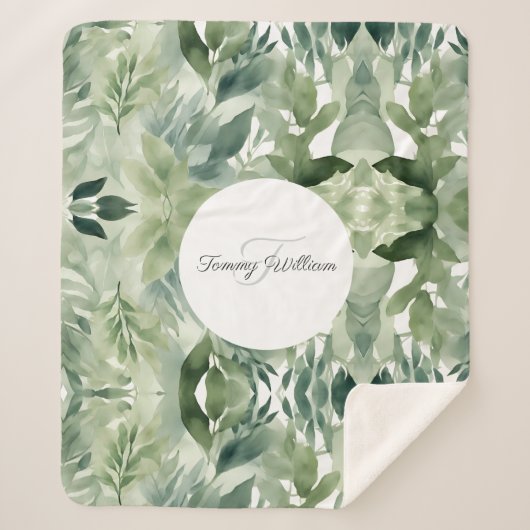 Sage Green Floral Elegant Sherpadecke (Vorderseite)