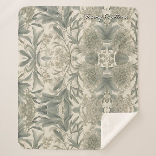 Sage Green Floral Elegant Sherpadecke (Vorderseite)