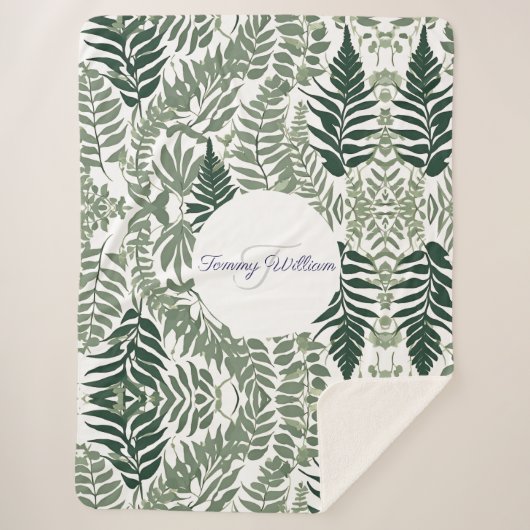 Sage Green Floral Elegant Sherpadecke (Vorderseite)