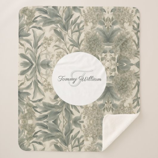 Sage Green Floral Elegant Sherpadecke (Vorderseite)