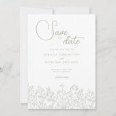 Sage Green Floral Elegante Hochzeit Save the Date (Vorderseite)