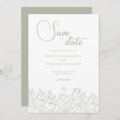 Sage Green Floral Elegante Hochzeit Save the Date (Vorne/Hinten)
