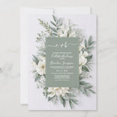 Sage Green Floral Elegante Rustikale Hochzeit Einladung (Vorderseite)