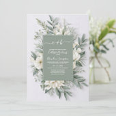 Sage Green Floral Elegante Rustikale Hochzeit Einladung (Stehend Vorderseite)