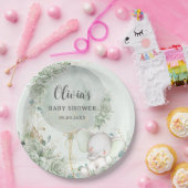 Sage Green Floral Elephant Baby Shower Pappteller (Party)
