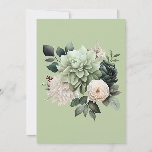 Sage Green Floral First Heilige Kommune Einladung (Rückseite)