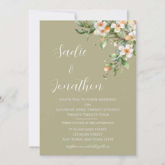 Sage Green Floral Foto Hochzeit Einladung (Vorderseite)