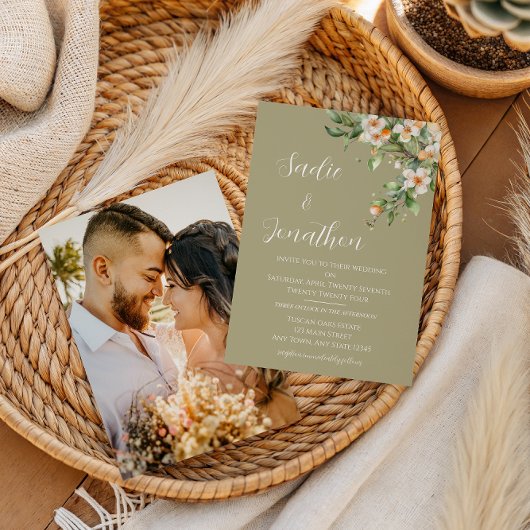 Sage Green Floral Foto Hochzeit Einladung