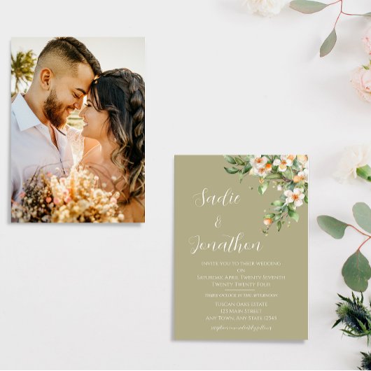 Sage Green Floral Foto Hochzeit Einladung