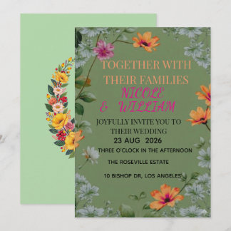 Sage Green Floral Garden Wedding Invitation Einladung