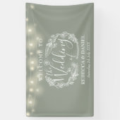 Sage Green Floral Garland Script Hochzeit Banner (Vertikal)