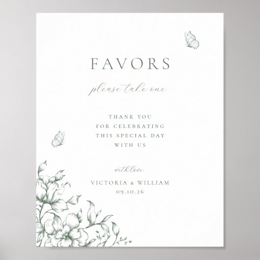 Sage Green Floral Gastgeschenk Hochzeit Sign Poster (Vorne)