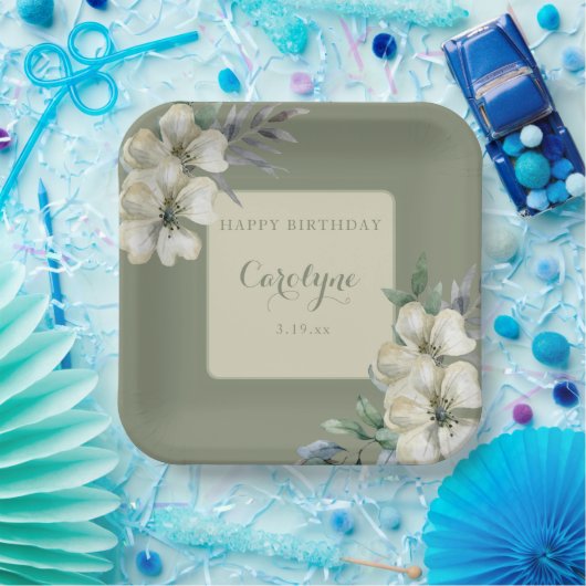 Sage Green Floral Geburtstag Pappteller (Party)