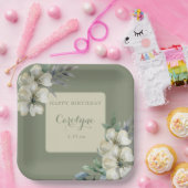 Sage Green Floral Geburtstag Pappteller (Party)