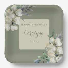 Sage Green Floral Geburtstag Pappteller