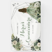 Sage Green Floral Geometric Princess Quinceañera Banner (Vertikal)