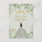 Sage Green Floral Gold Quinceñera 15 Gebet Card Begleitkarte (Rückseite)