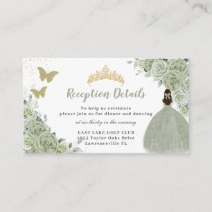 Sage Green Floral Gold Quinceñera Empfang Begleitkarte