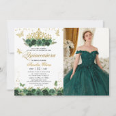 Sage Green Floral Gold Schmetterlinge Quinceañera Einladung (Vorderseite)