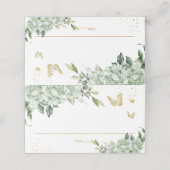 Sage Green Floral Gold Schmetterlinge Quinceañera Platzkarte (Außenseite Aufgefaltet)