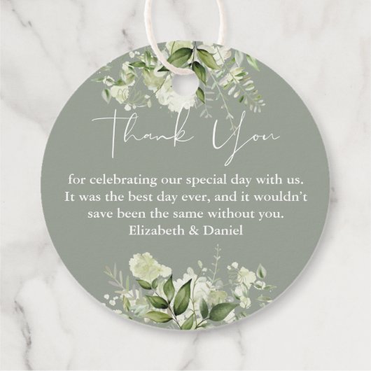 Sage Green Floral Green Vielen Dank für Ihre Hochz Geschenkanhänger (Rückseite)