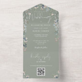 Sage Green Floral Greenerity Script QR Code Hochze All In One Einladung (Innen Boden)