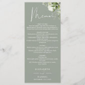 Sage Green Floral Greenery Monogram Wedding Dinner Menükarte (Vorderseite)