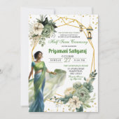 Sage Green Floral Half Saree Indien Zeremonie Einladung (Vorderseite)