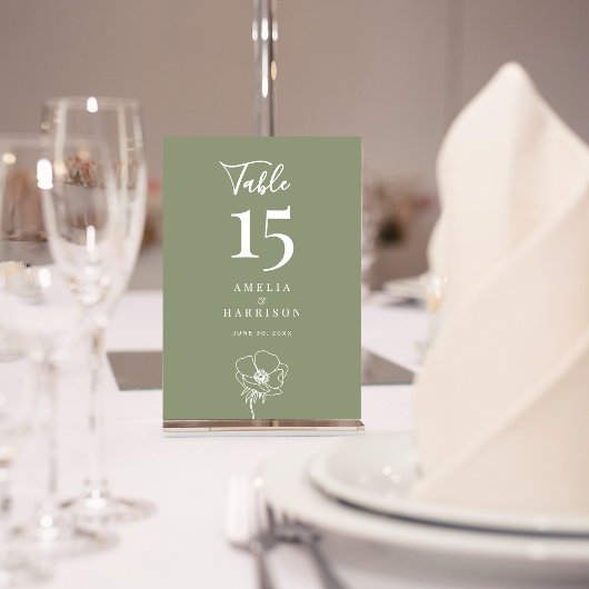 Sage Green Floral Hochzeit Kleine Tischnummer