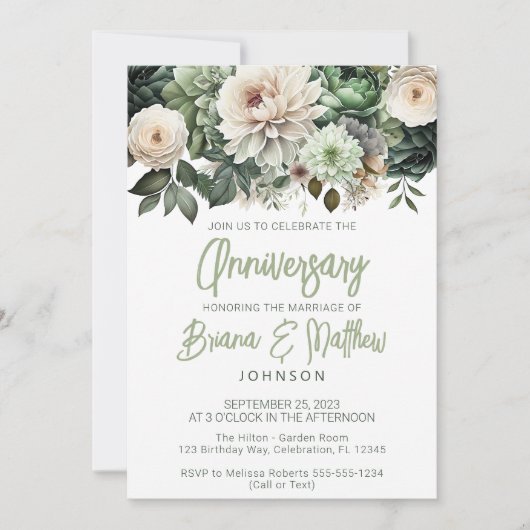 Sage Green Floral Hochzeitstag Einladung (Vorderseite)