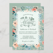 Sage Green Floral Lace Elegante Wedding Calligraph Einladung (Vorne/Hinten)