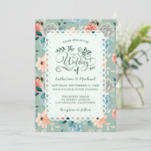 Sage Green Floral Lace Elegante Wedding Calligraph