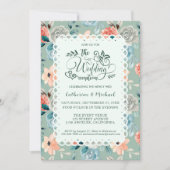 Sage Green Floral Lace Elegante Wedding Calligraph Einladung (Vorderseite)