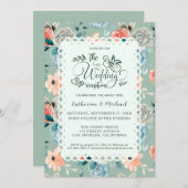 Sage Green Floral Lace Elegante Wedding Calligraph Einladung (Vorne/Hinten)