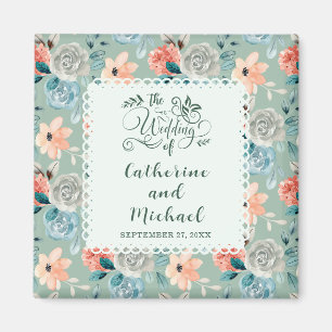 Sage Green Floral Lace Elegante Wedding Calligraph Magnet